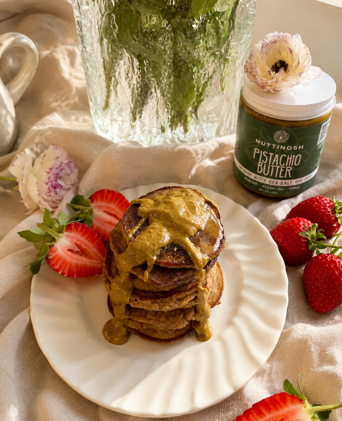 Fluffy Mini Banana Oat Pancakes with Nuttinosh Pistachio Butter