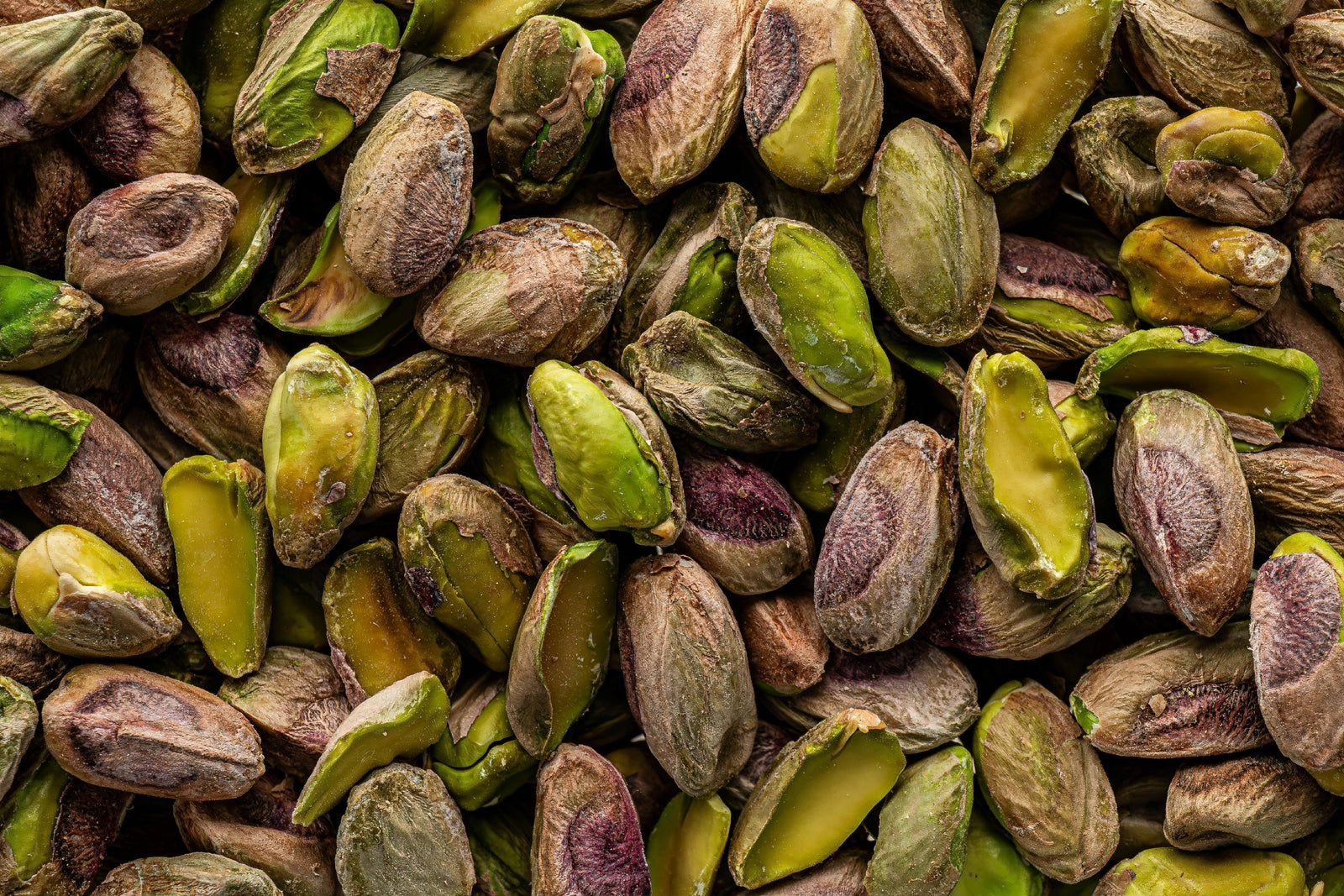 Close-up of fresh pistachios in shells with vibrant kernels visible