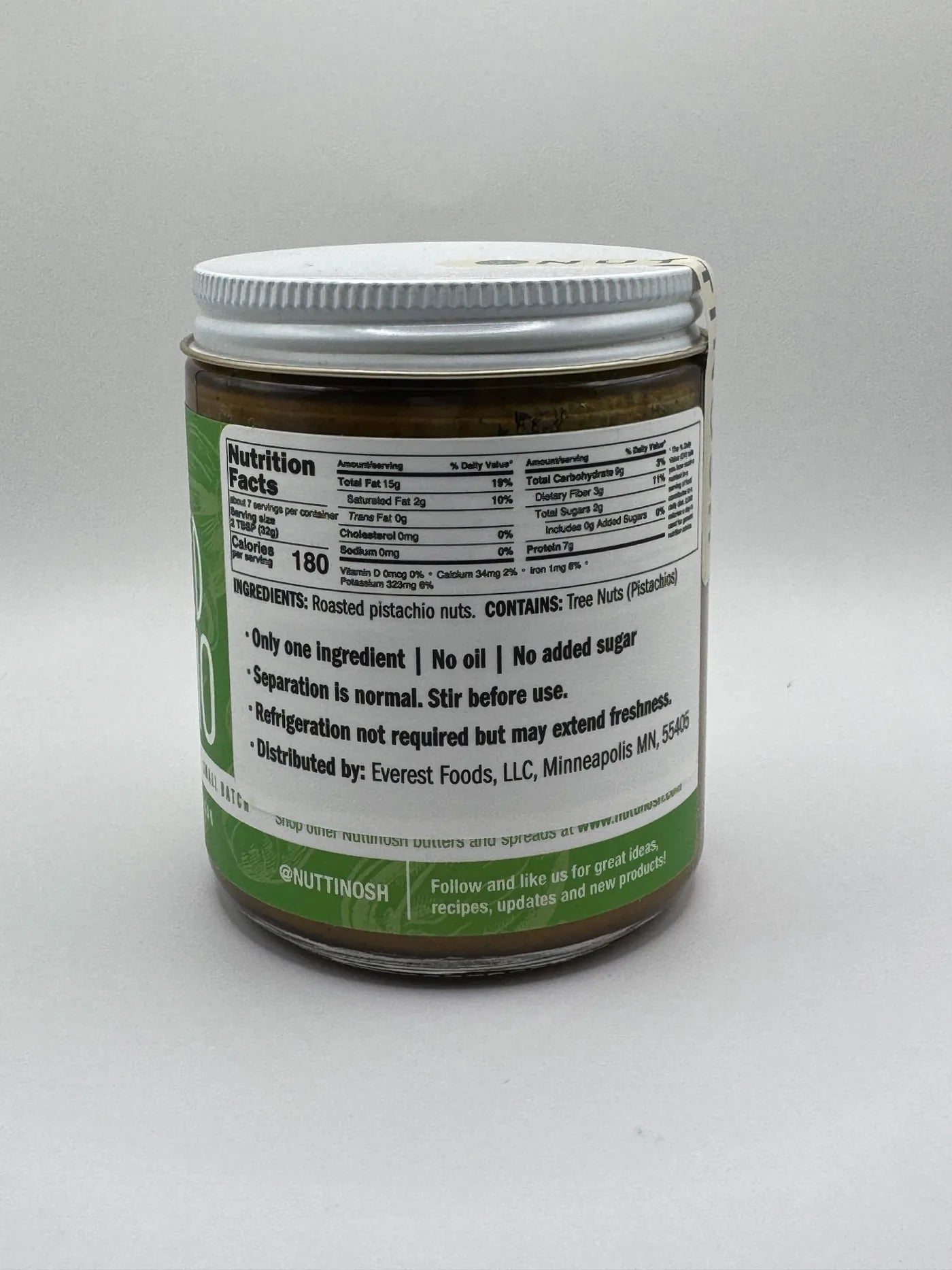 Nuttinosh roasted pistachio butter nutrition facts label