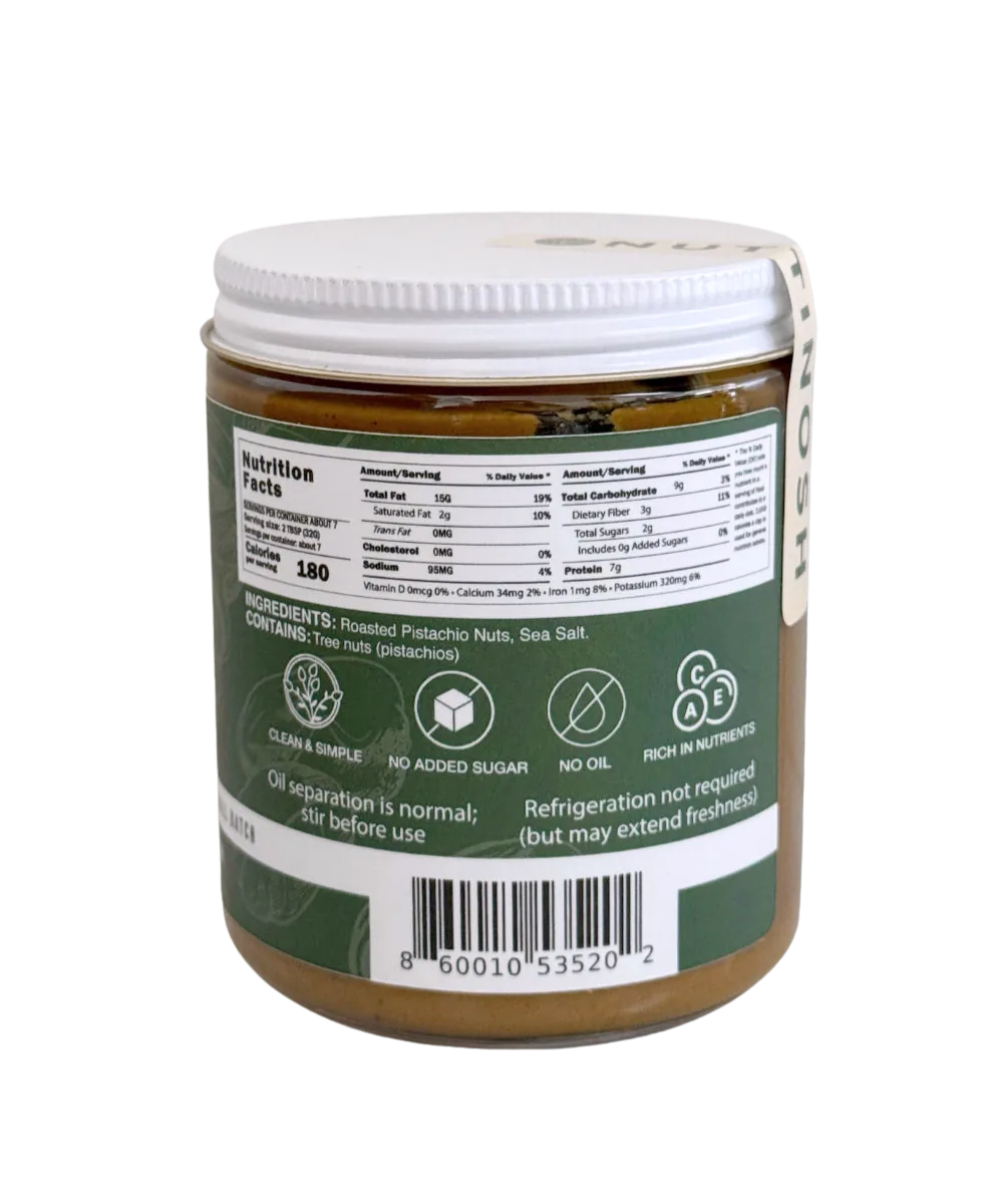Nuttinosh sea salt pistachio butter nutrition facts label