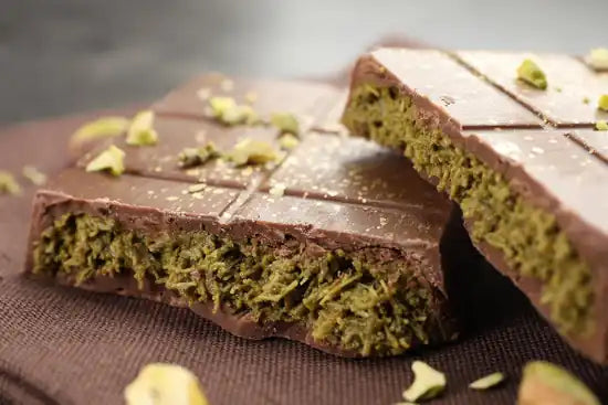 Dubai chocolate dessert topped with crushed pistachios