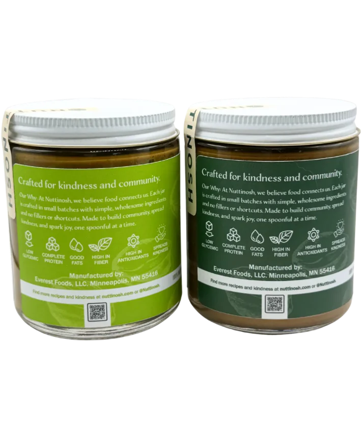 Rear labels for Nuttinosh Roasted and Sea Salt Pistachio Butter jars